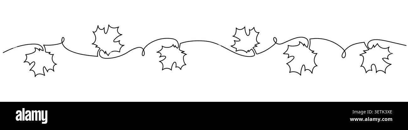 Autumn Leaf Border Divider in Continuous Line Style Stock Vector