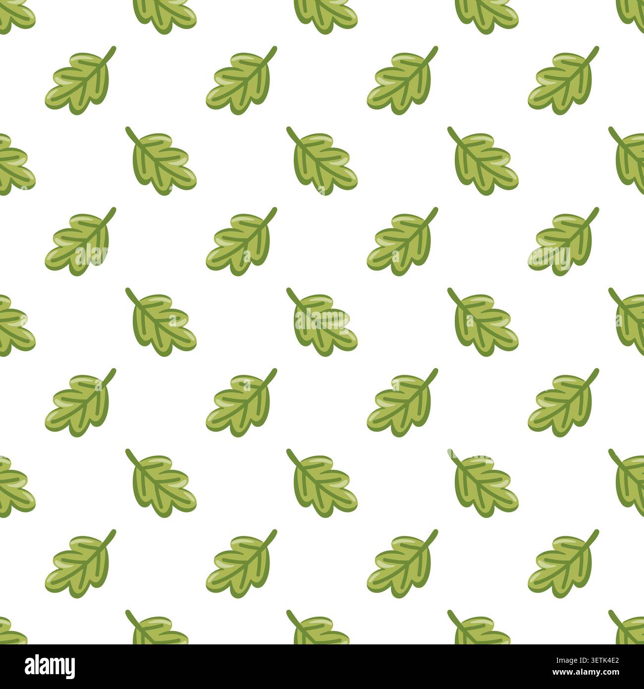 Seamless green leaf pattern on white background. Cartoon vector print. Stock Vector