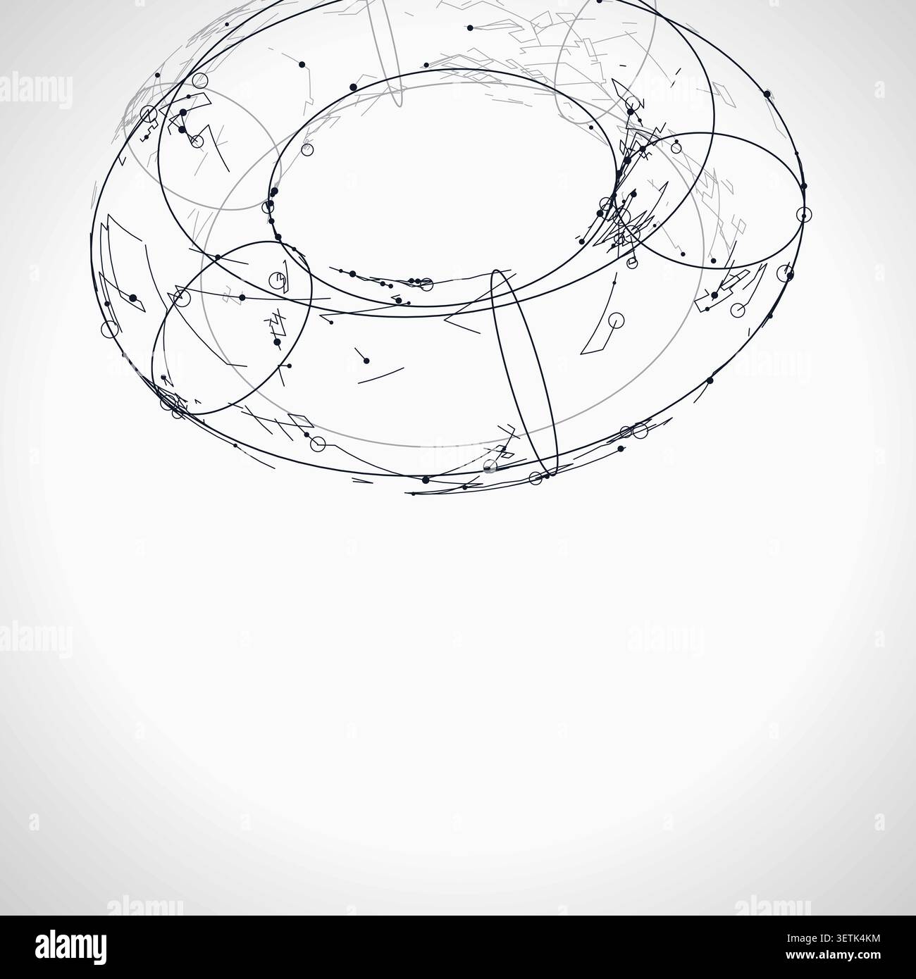 Abstract futuristic torus structure rendered as a clean geometric network background Stock Vector