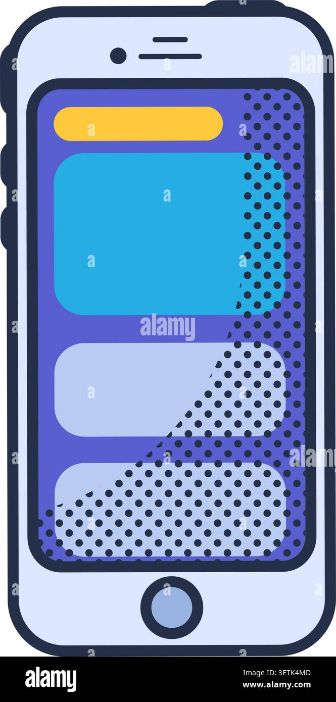 Smartphone with school website open. Reading books and studying student material in online library. Futuristic stroked shadows and highlights vector i Stock Vector