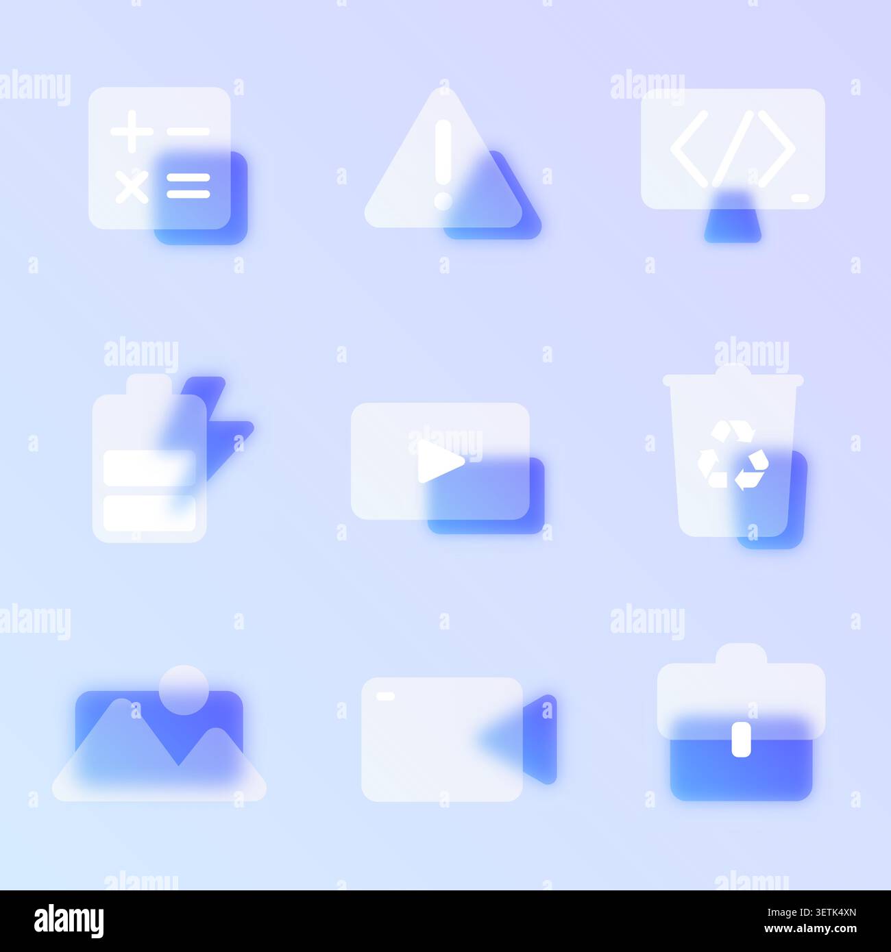 Technology glassmorphism icon set. Stock Vector