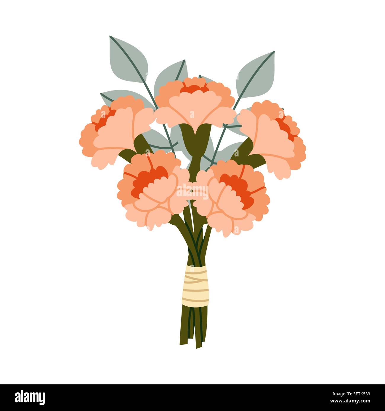 Autumn Carnation Bouquet Vector Flat Flower Bundle Stock Vector