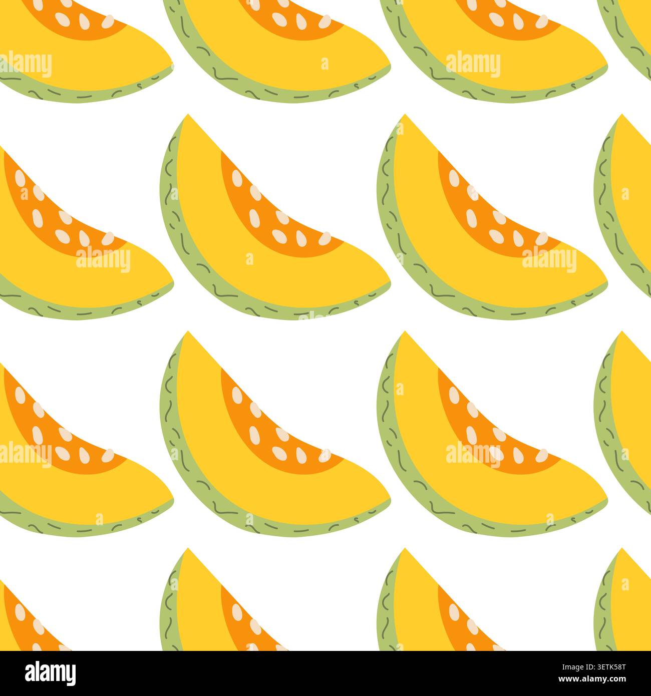 Seamless Melon Slice Pattern with Yellow Cantaloupe Fruit Vector Illustration Stock Vector