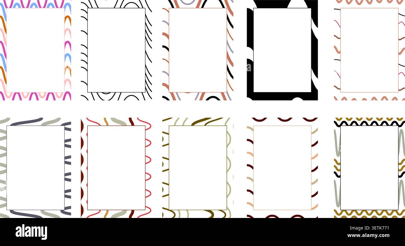 Abstract Pattern Frame Collection Decorative Border Vector Illustration Set Stock Vector