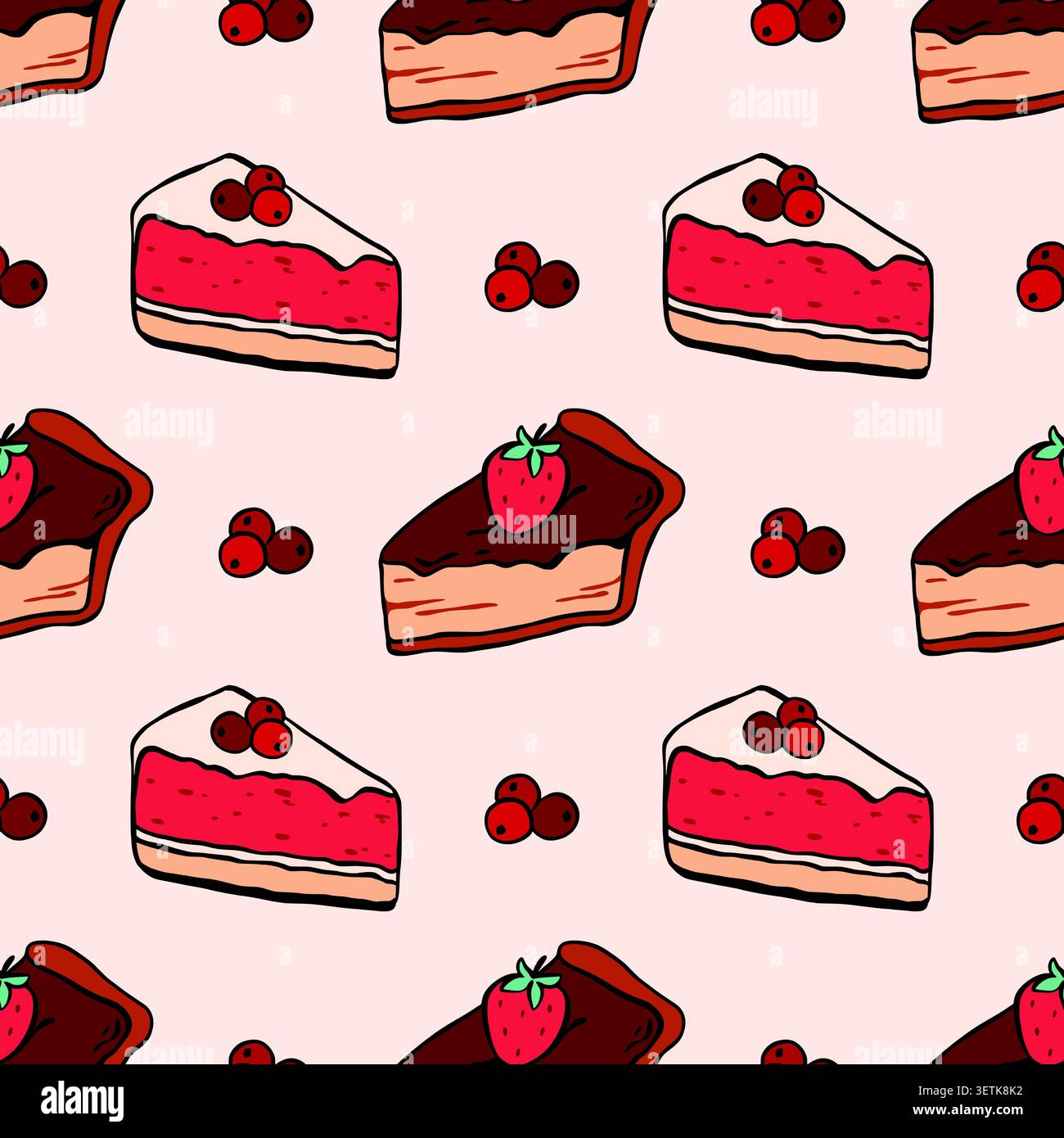Seamless pattern of berry pie slices Stock Vector