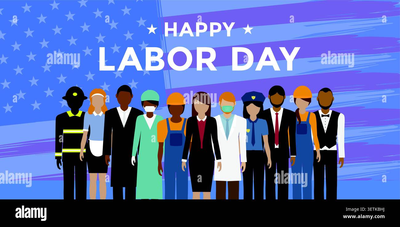 happy labor day celebration with worker different professional groups vector illustration Stock Vector