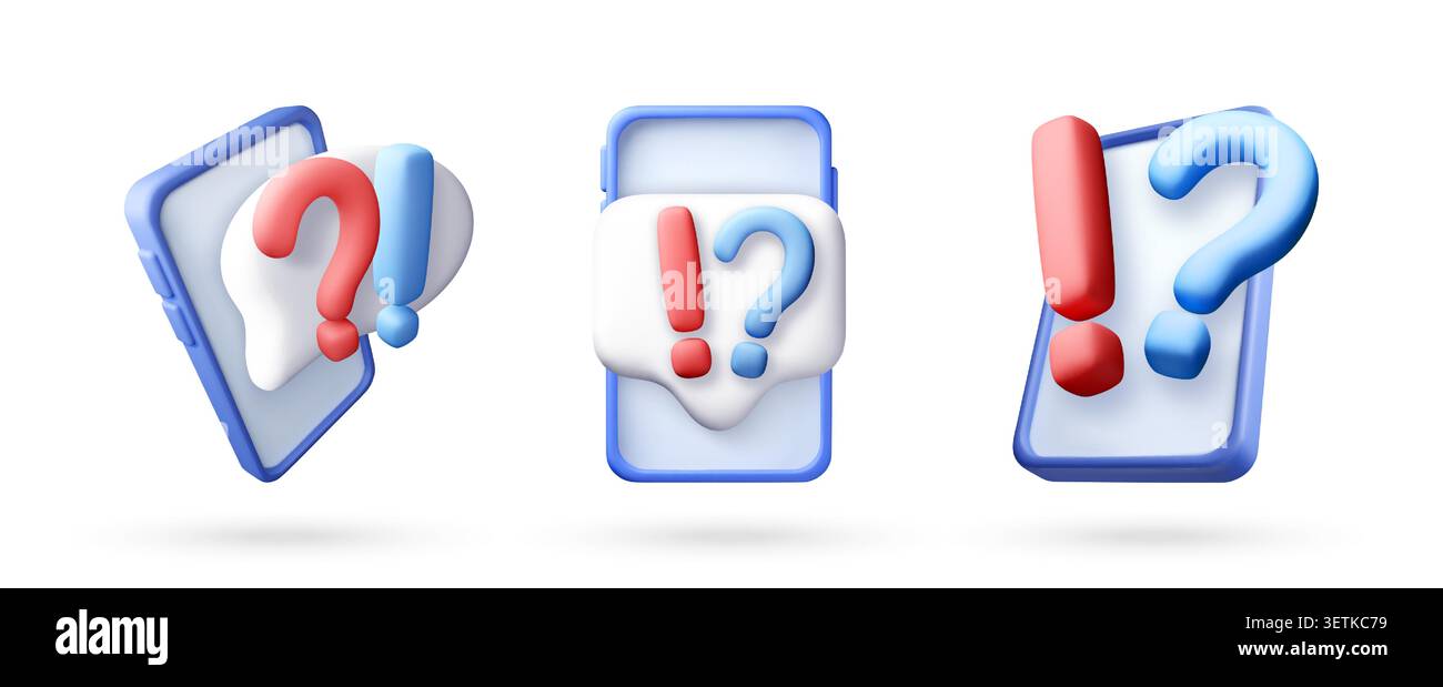 3d smartphone with exclamation and question mark Stock Vector