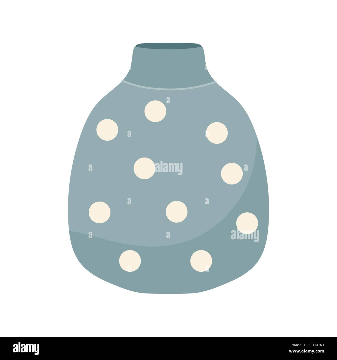 Blue ceramic vase with white polka dot pattern isolated vector illustration flat Stock Vector