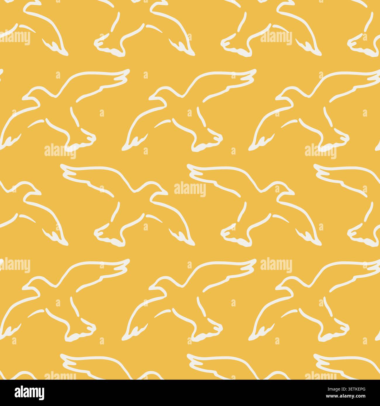 flying sea gulls on Yellow vector seamless pattern Stock Vector