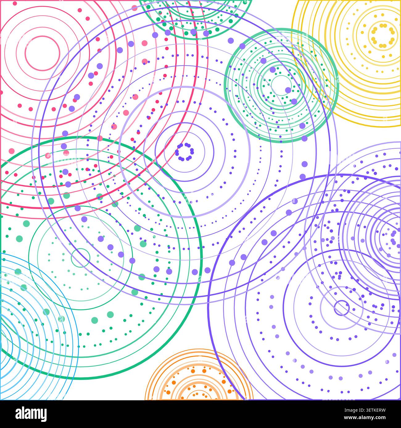 Abstract background made from overlapping concentric circle groups with subtle flattened transparency colors Stock Vector