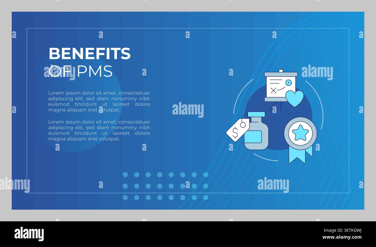 Benefits of PMS presentation slide template Stock Vector