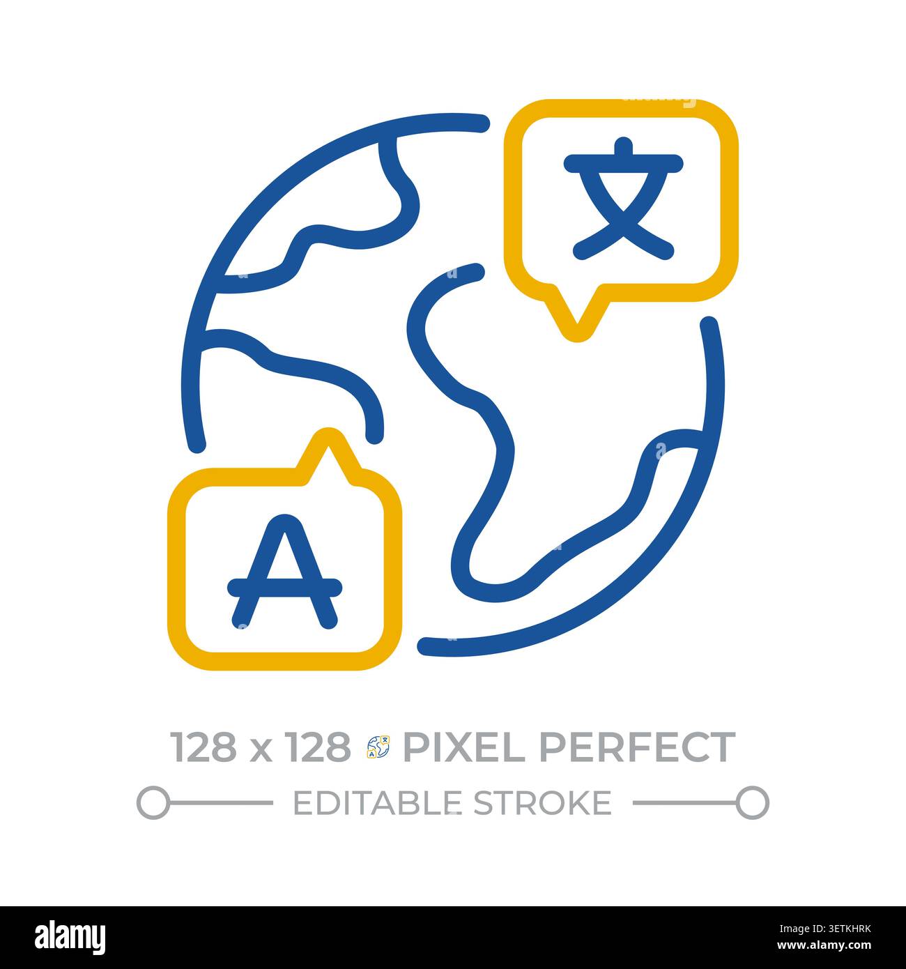 Language learning pixel perfect two color line icon Stock Vector