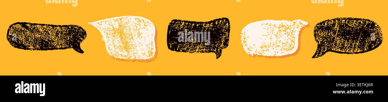 Five black and white blob crayon speech bubbles. Stock Vector