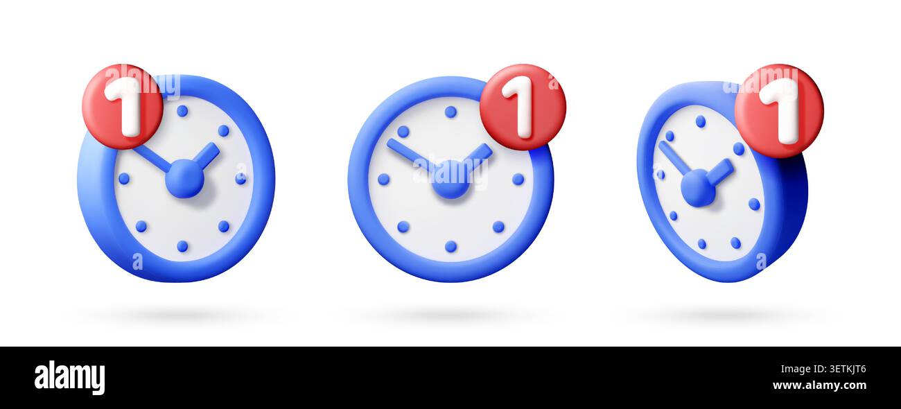 3D set of clock with notification bubble Stock Vector