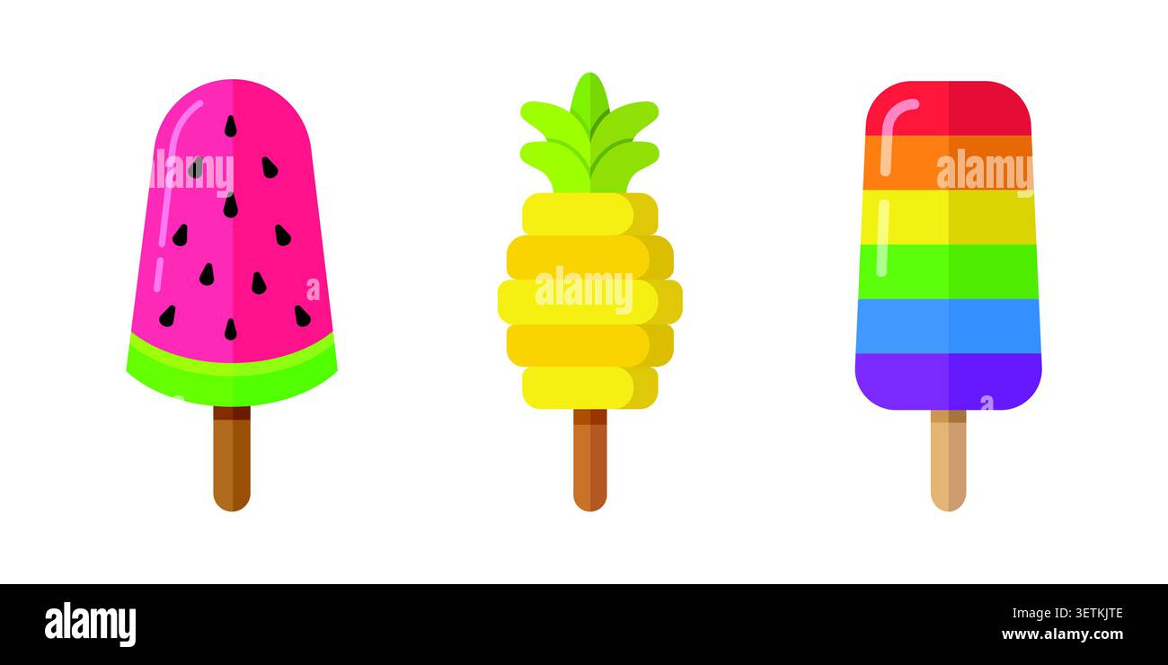 Flat design fruit and rainbow ice pops Stock Vector