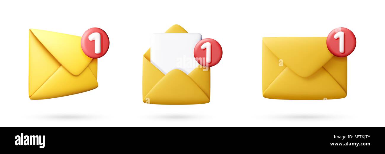 Set of 3D envelope icons with notification bubble Stock Vector