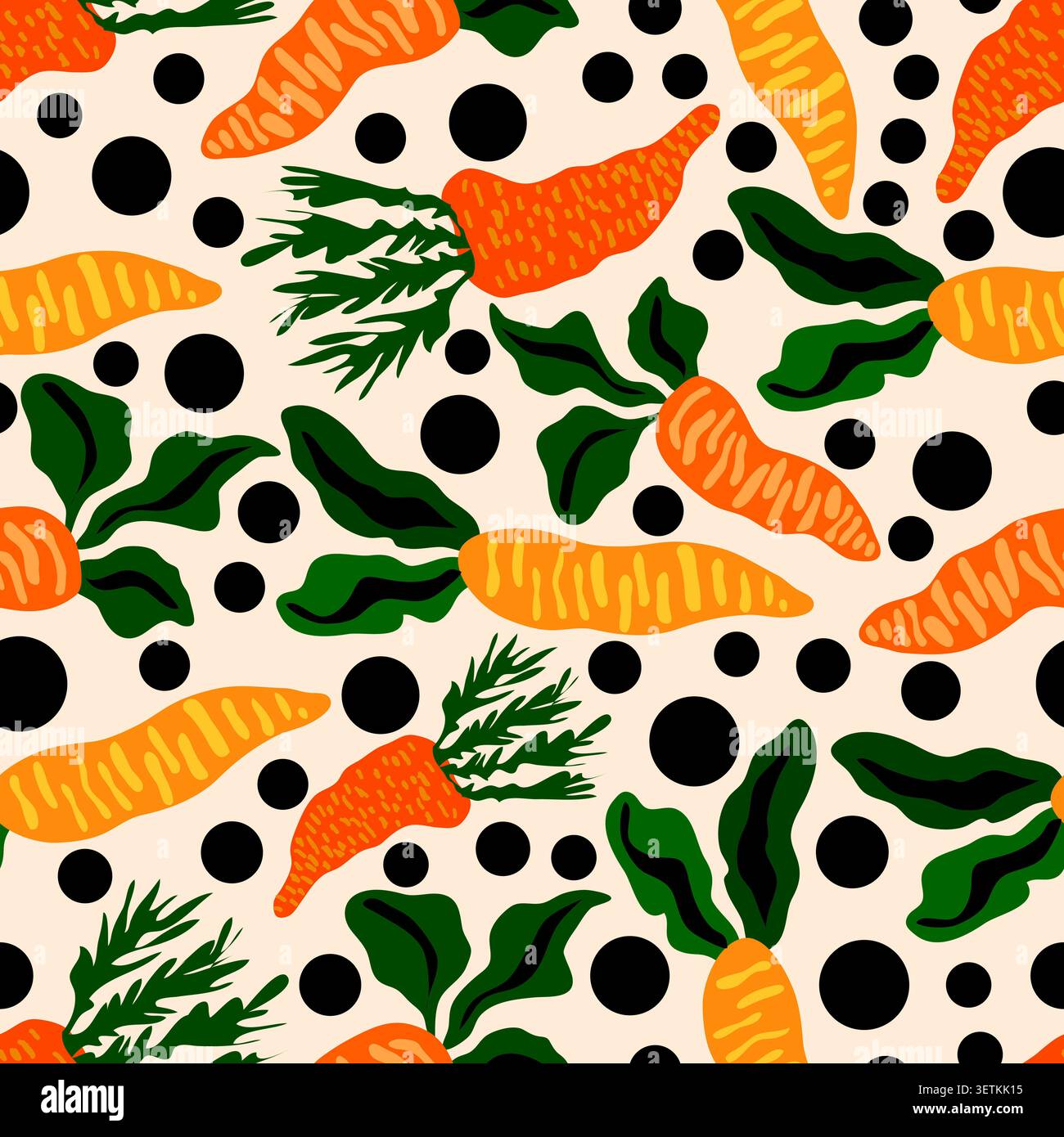 carrots with polka dots on orange background seamless pattern Stock Vector