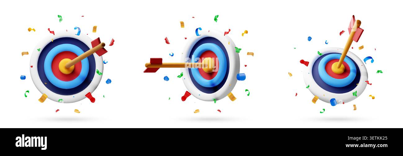3d target icon with arrow hitting bullseye. Stock Vector