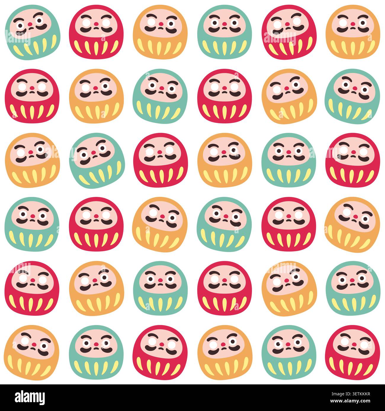 Seamless Pattern of Multicolor Daruma Dolls on White Background Vector Illustration Stock Vector