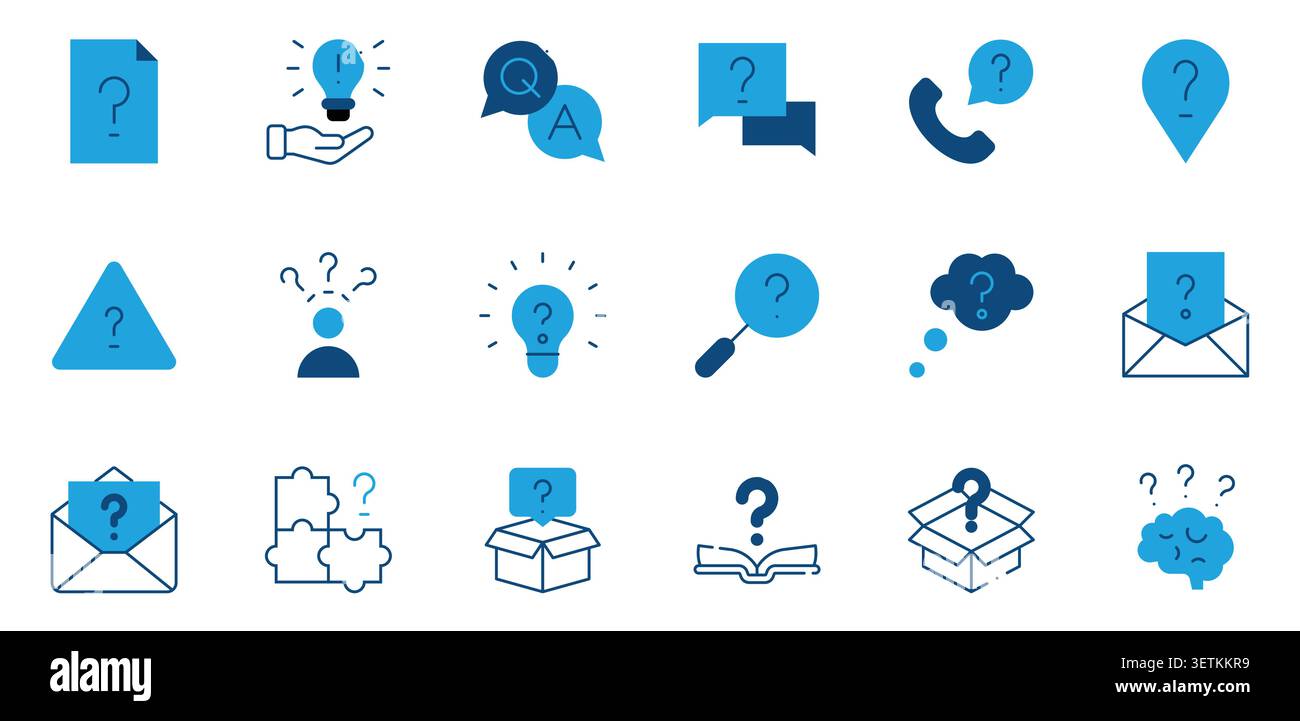 Question and Help Filled Icons Set Editable Stroke Vector Illustration. FAQ, Inquiry, Support, Solution and Problem Solving Stock Vector