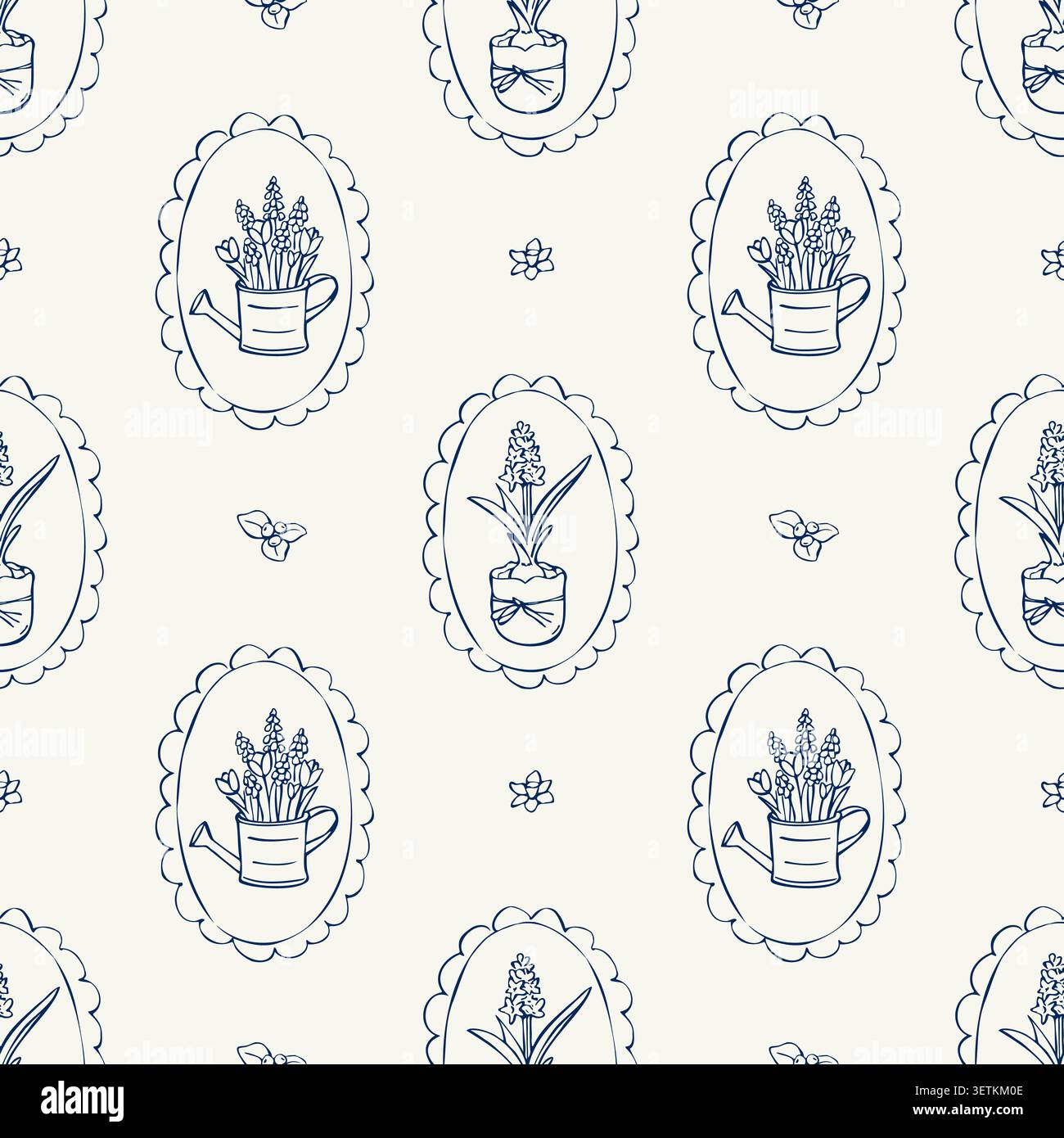 Spring flowers seamless pattern vector doodle background Stock Vector