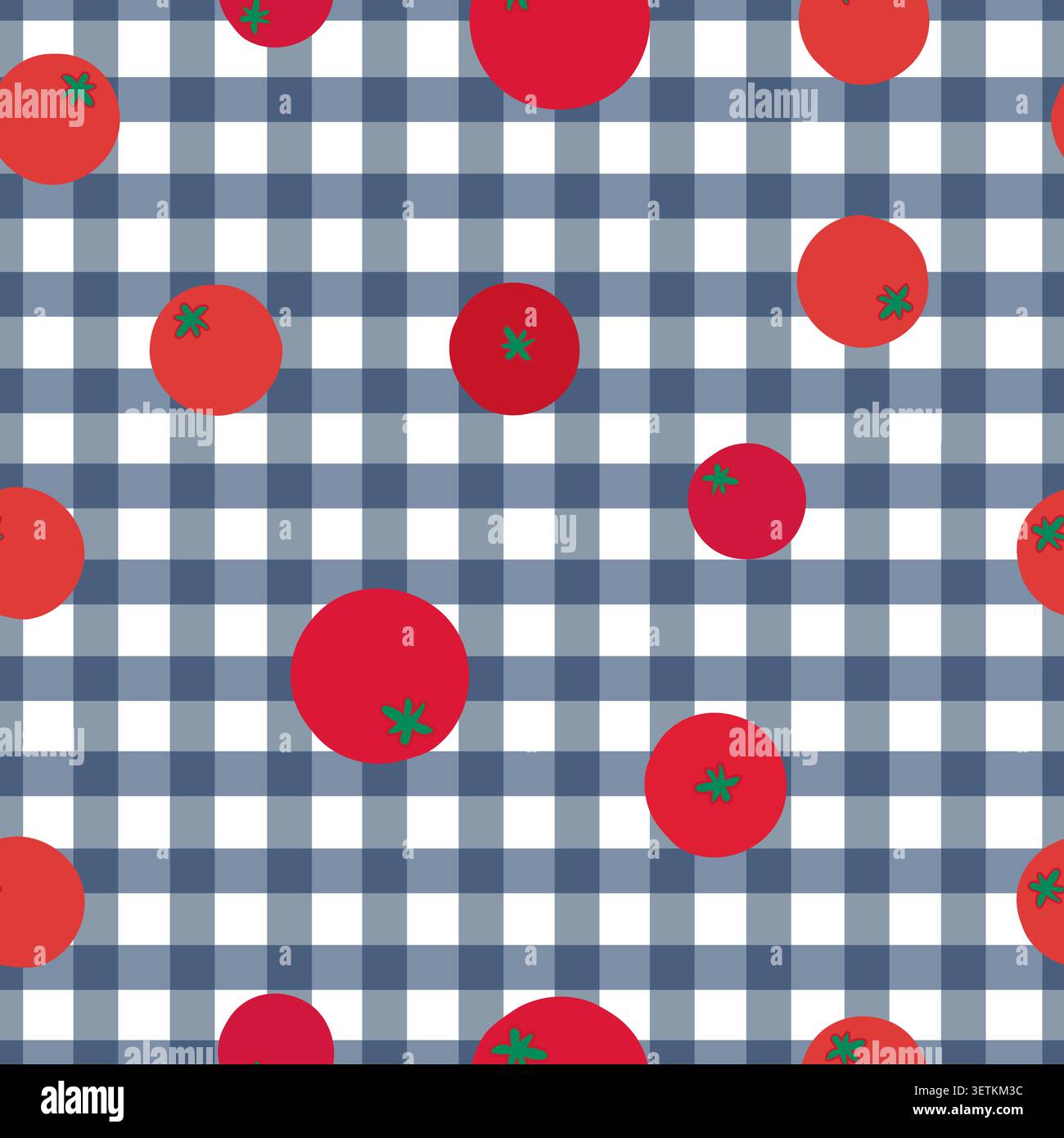 Tomatoes blue plaid pattern. Seamless fabric design pattern Stock Vector