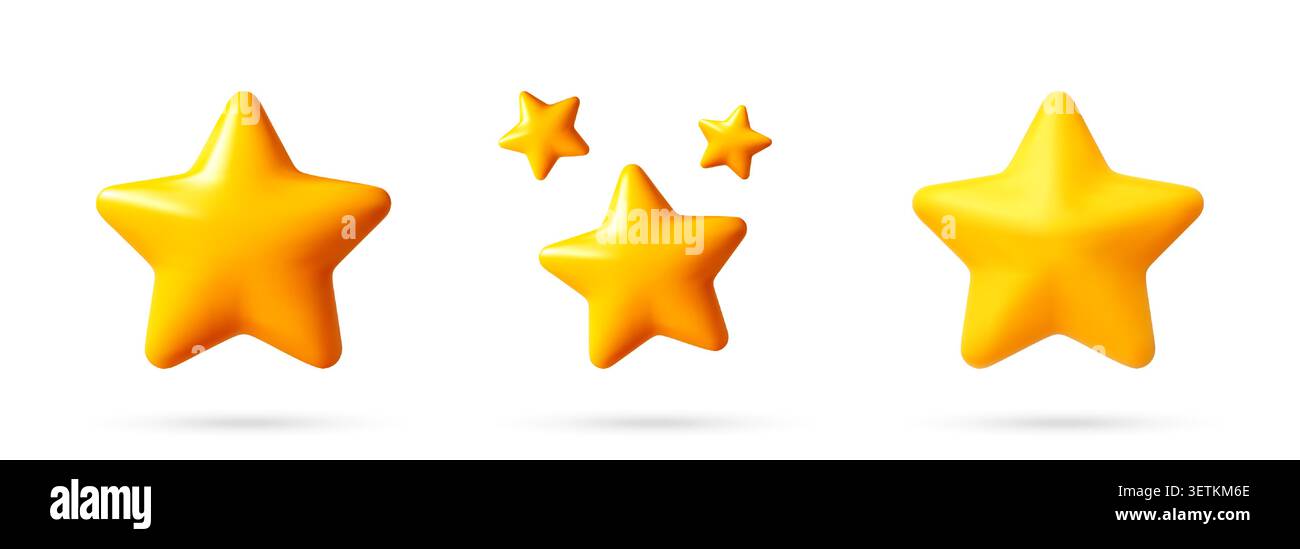 Yellow star icon set in 3D style. Stock Vector