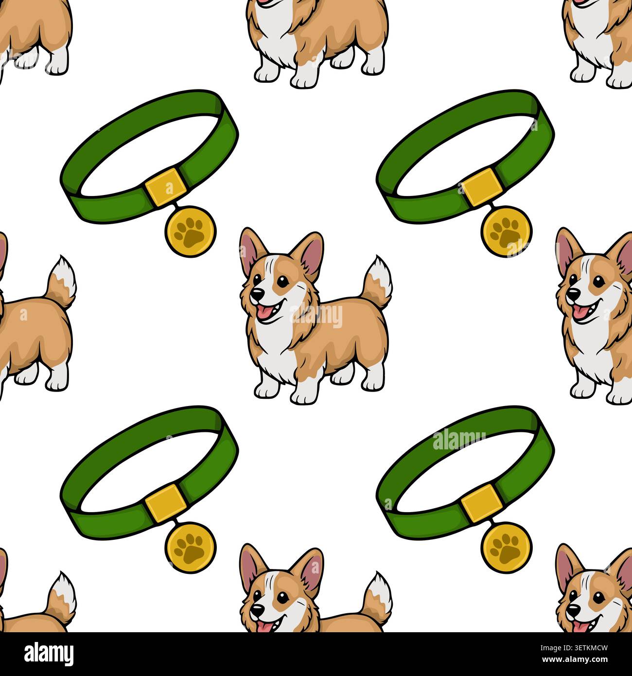 Adorable Corgi dog and collar seamless pattern vector illustration Stock Vector