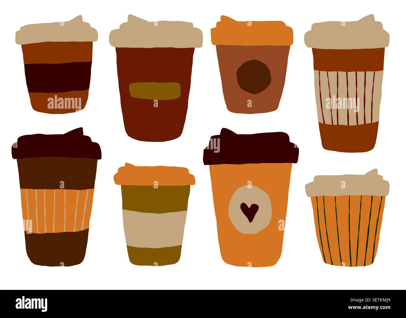Takeaway coffee cups vector set in flat hygge style Stock Vector