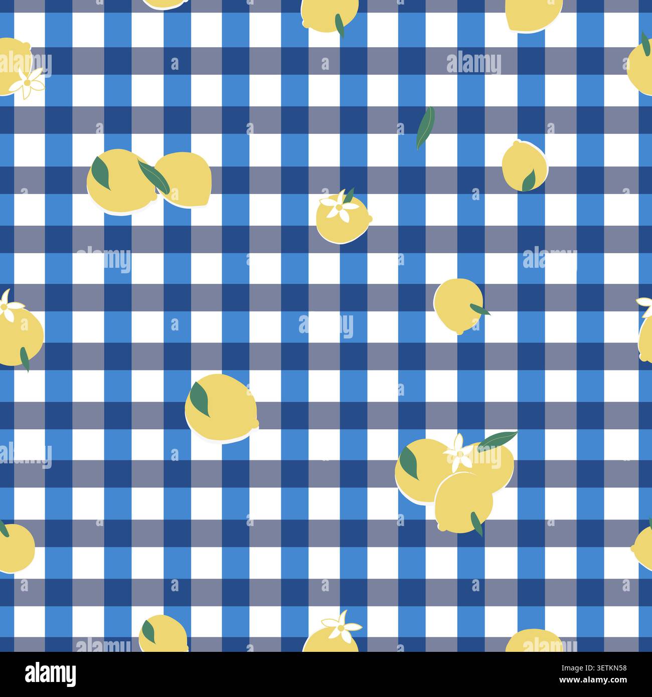 Lemons blue plaid pattern. Seamless fabric design pattern Stock Vector