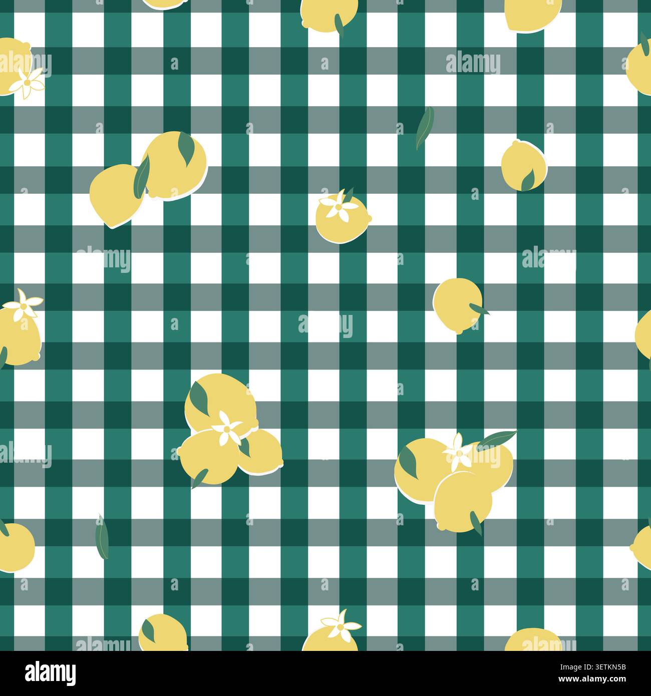 Lemons green plaid pattern. Seamless fabric design pattern Stock Vector