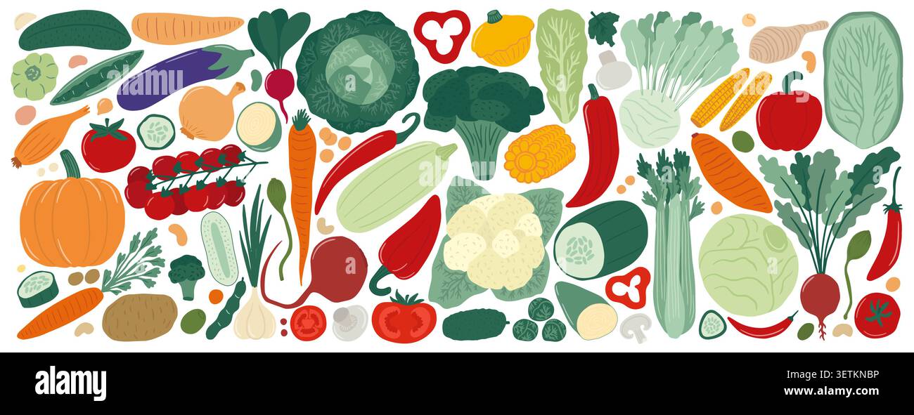 Vegetables cartoon set Stock Vector