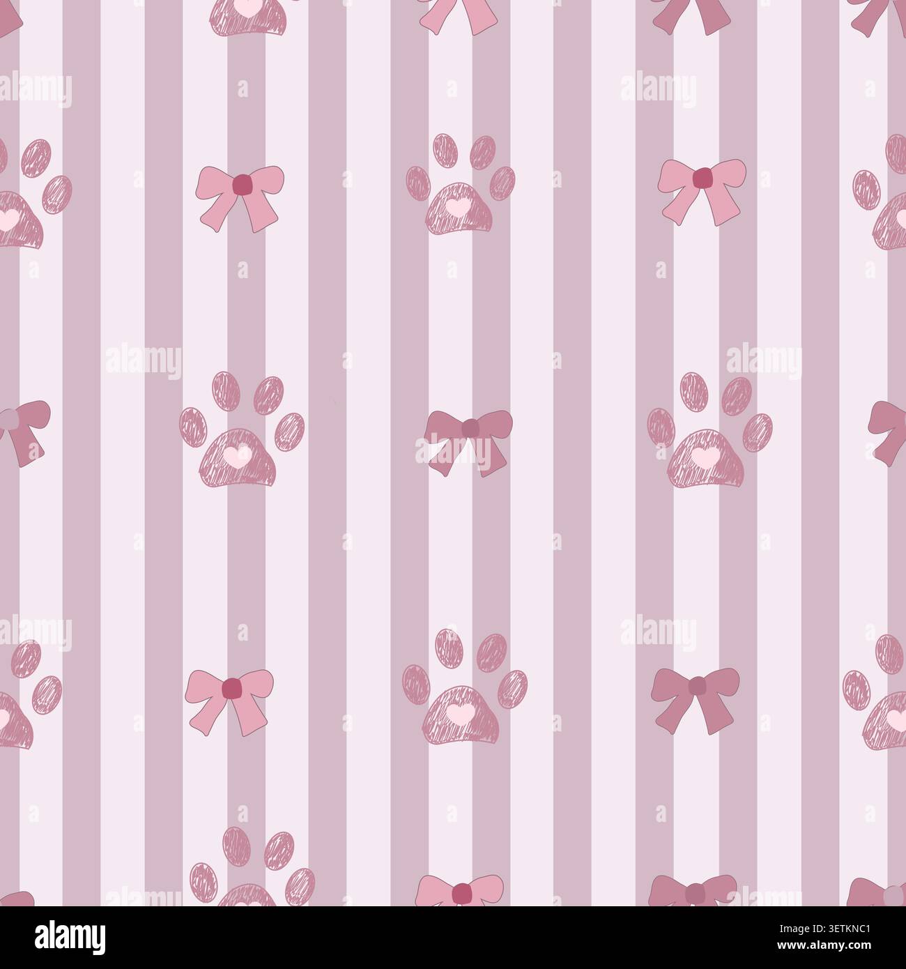 Pink and white stripe pattern plaid bows and paw prints pattern Stock Vector