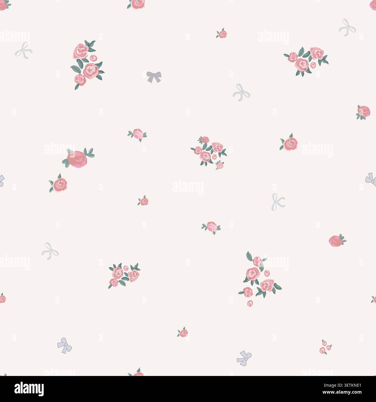 Pink roses ditsy with bow seamless pattern Stock Vector