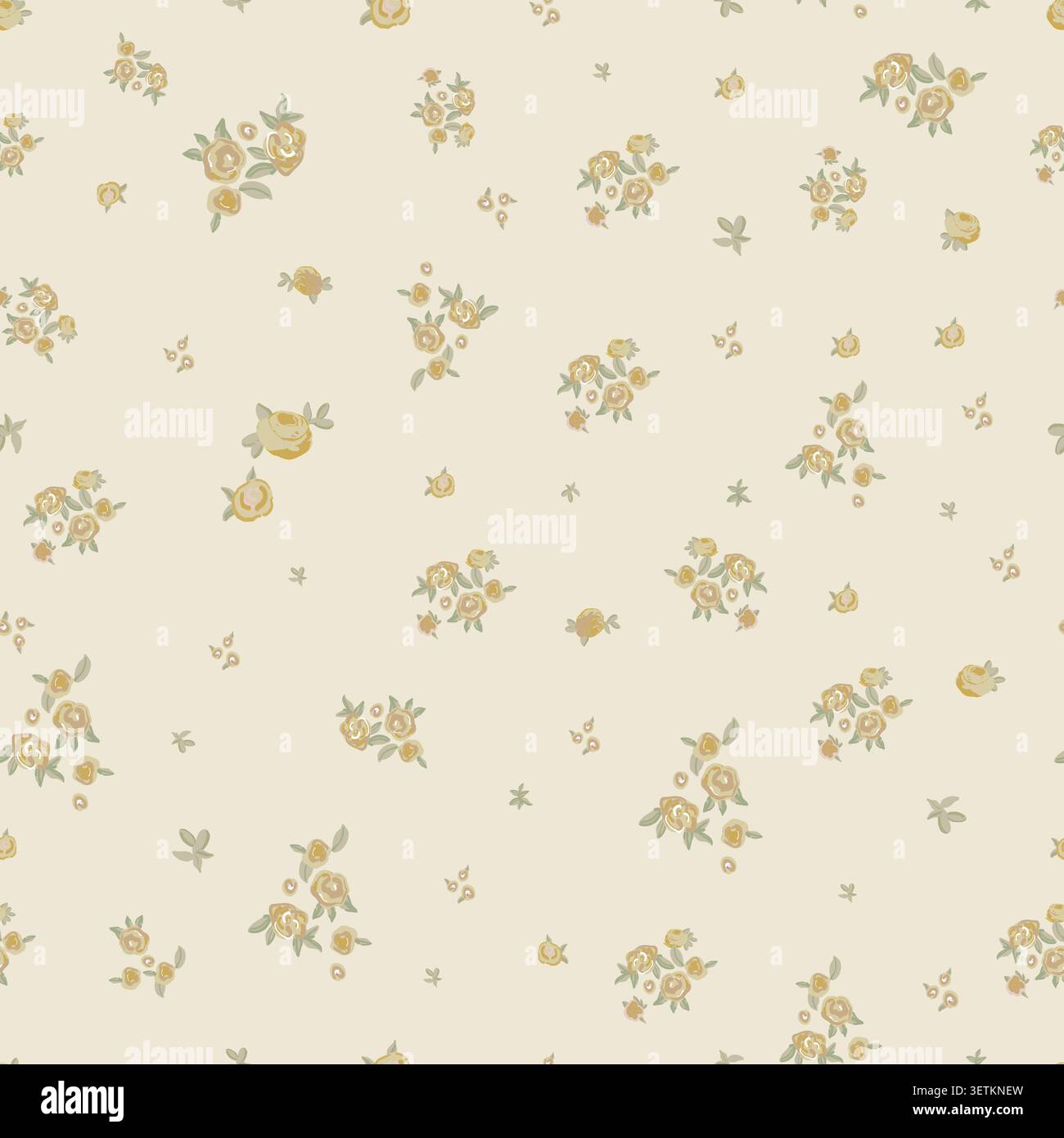 Yellow roses ditsy seamless fabric design pattern Stock Vector