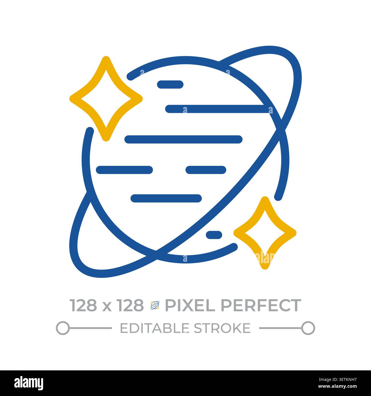 Planet with ring pixel perfect two color line icon Stock Vector