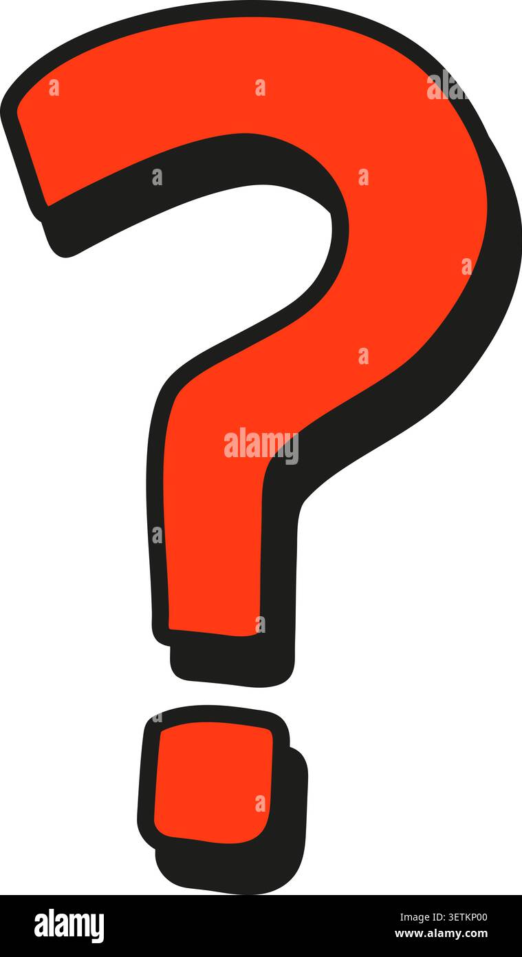 Red question mark graphic comic style with black shadow. Stock Vector