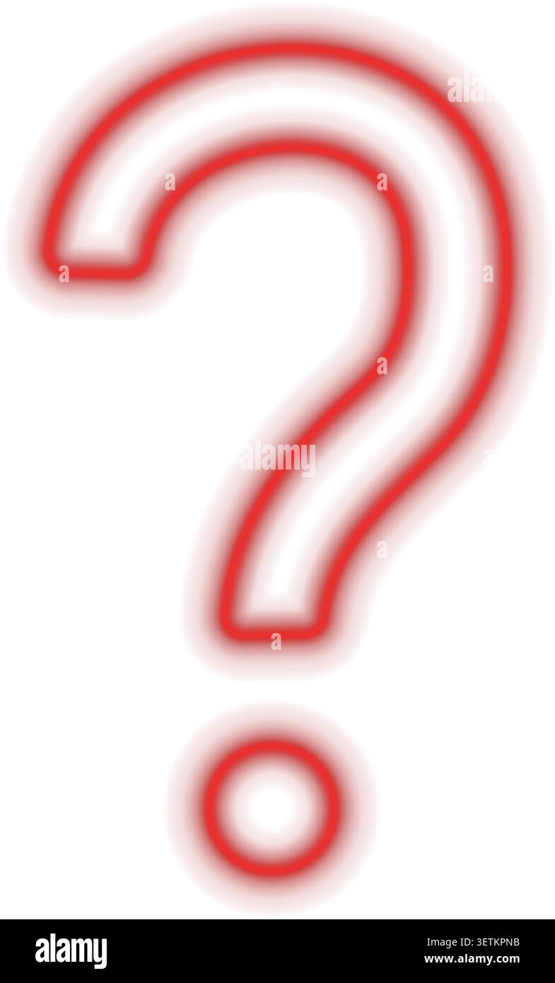 Blurred question mark neon red glow vertical white background. Stock Vector