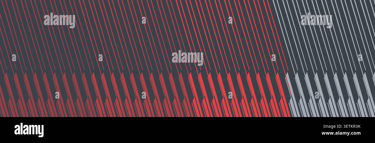 Abstract wide banner with diagonal line pattern and red gray accents. Abstract modern textured background with composition of dense diagonal lines Stock Vector