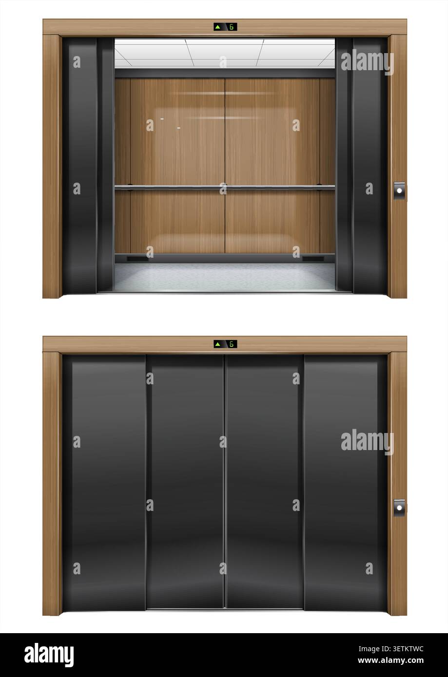 Elevator portal with wooden frame. Stock Vector