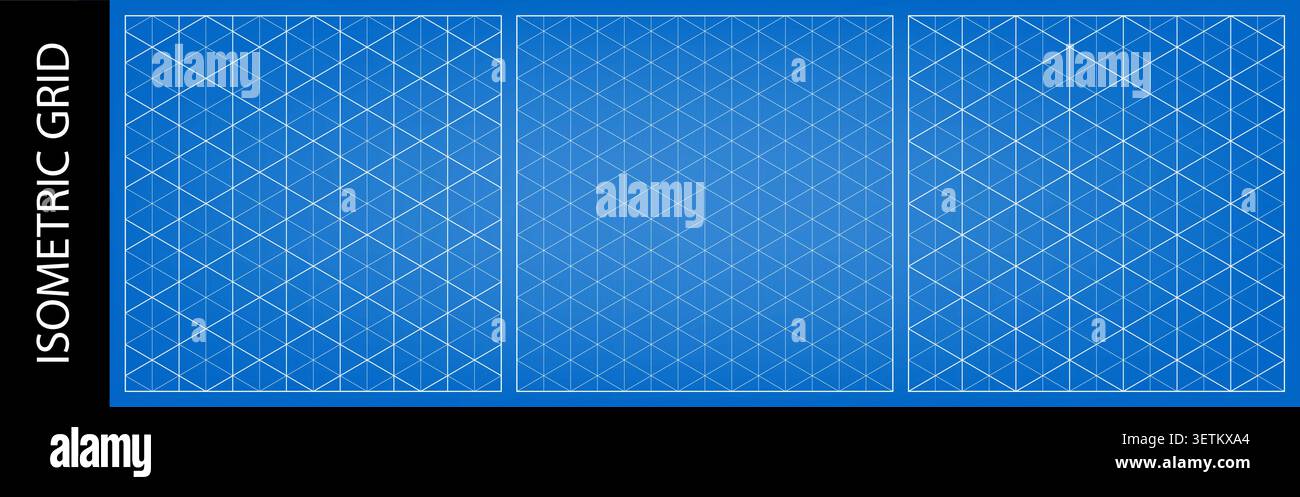 Isometric triangle grid for drawing layout, surface math bg. A 60 angle guides, empty template texture vector. White graphic perspective lines, diamon Stock Vector