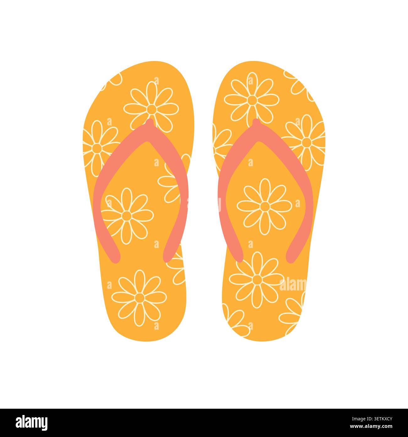 Daisy Pattern Summer Flipflops Illustration Stock Vector
