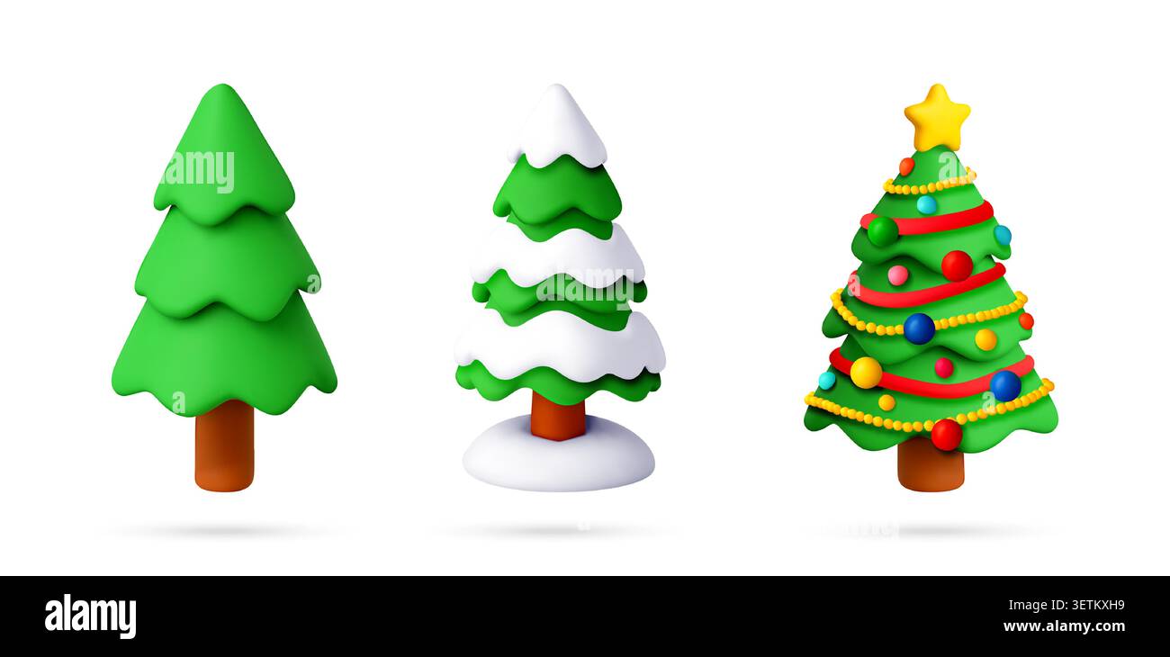 Set of 3d vector Christmas trees. Stock Vector