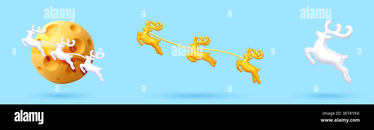 3D Reindeer set for Christmas decoration. Stock Vector