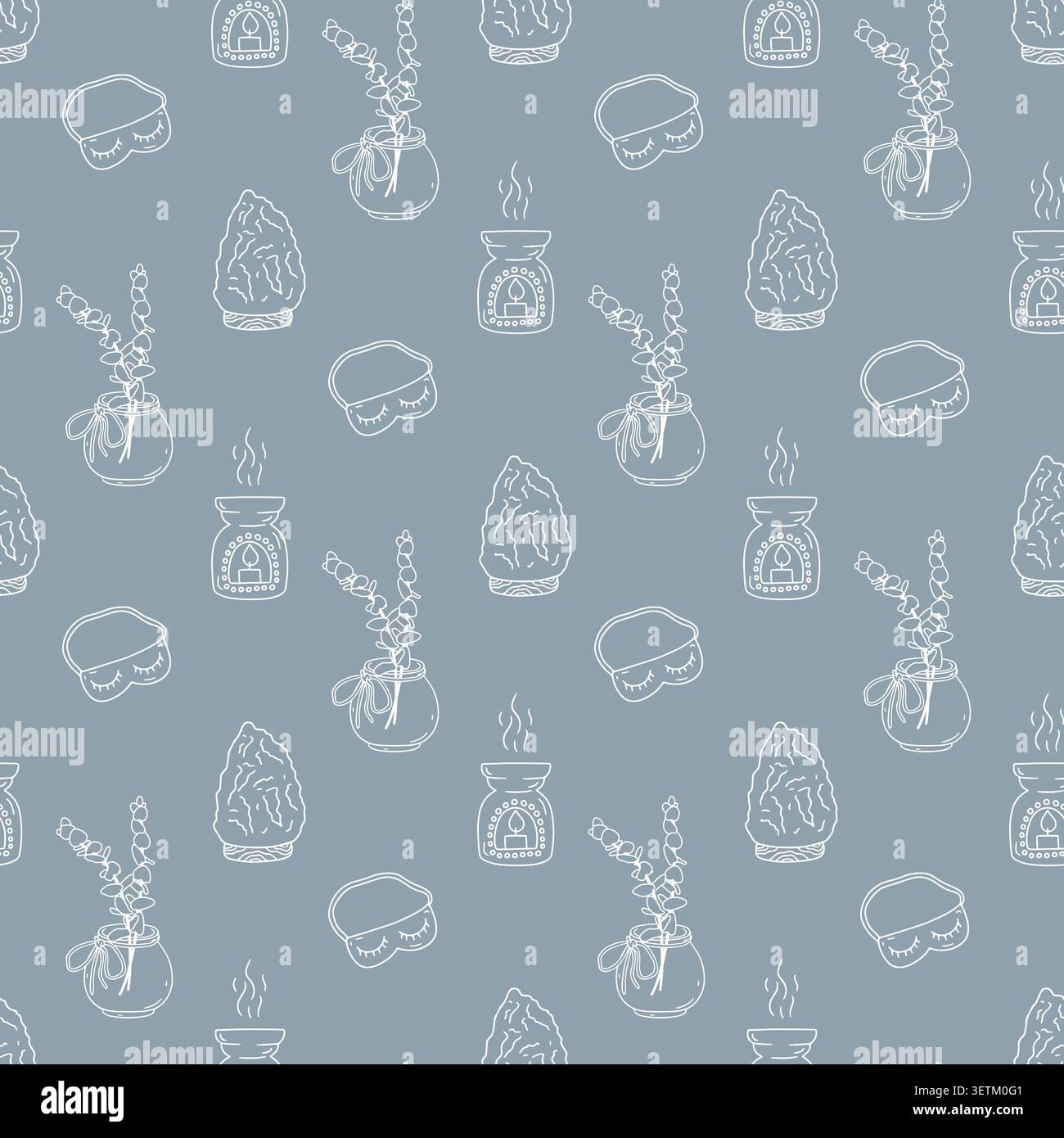 Cozy spa items seamless pattern. Hand drawn aromatherapy repeat background Stock Vector