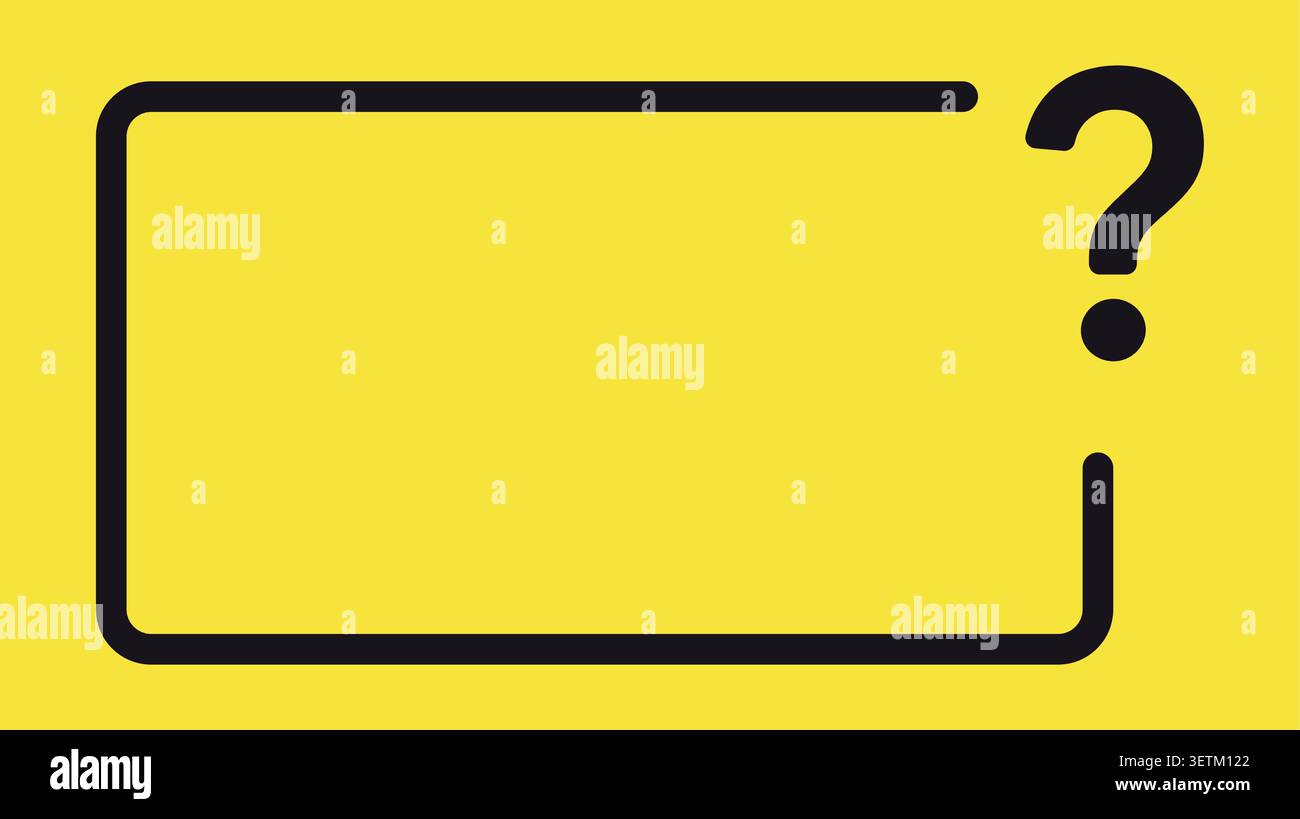 Blank yellow speech bubble frame with black question mark. Stock Vector