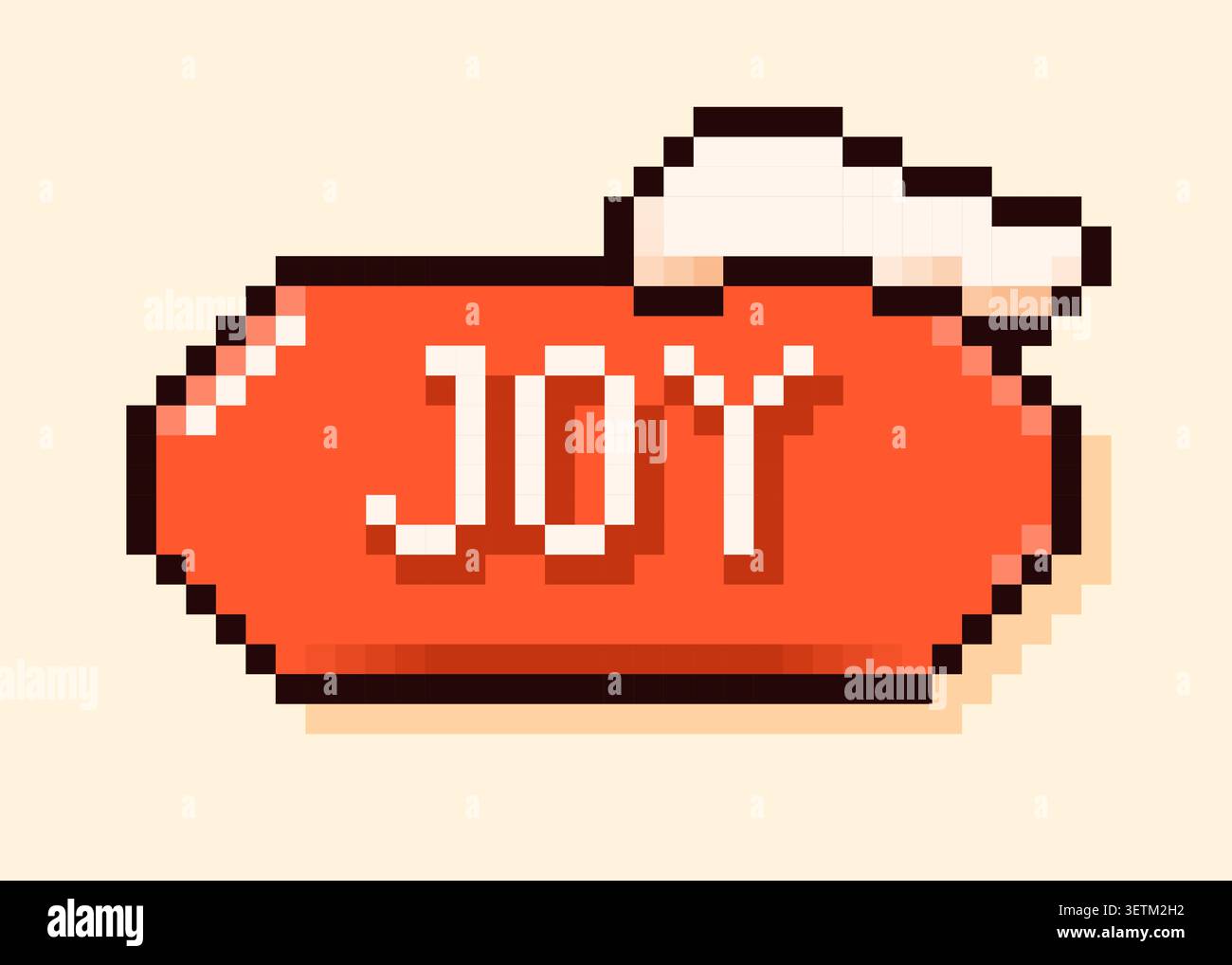 Pixel art Joy Speech bubble. White text on red background with snow flake. Stock Vector