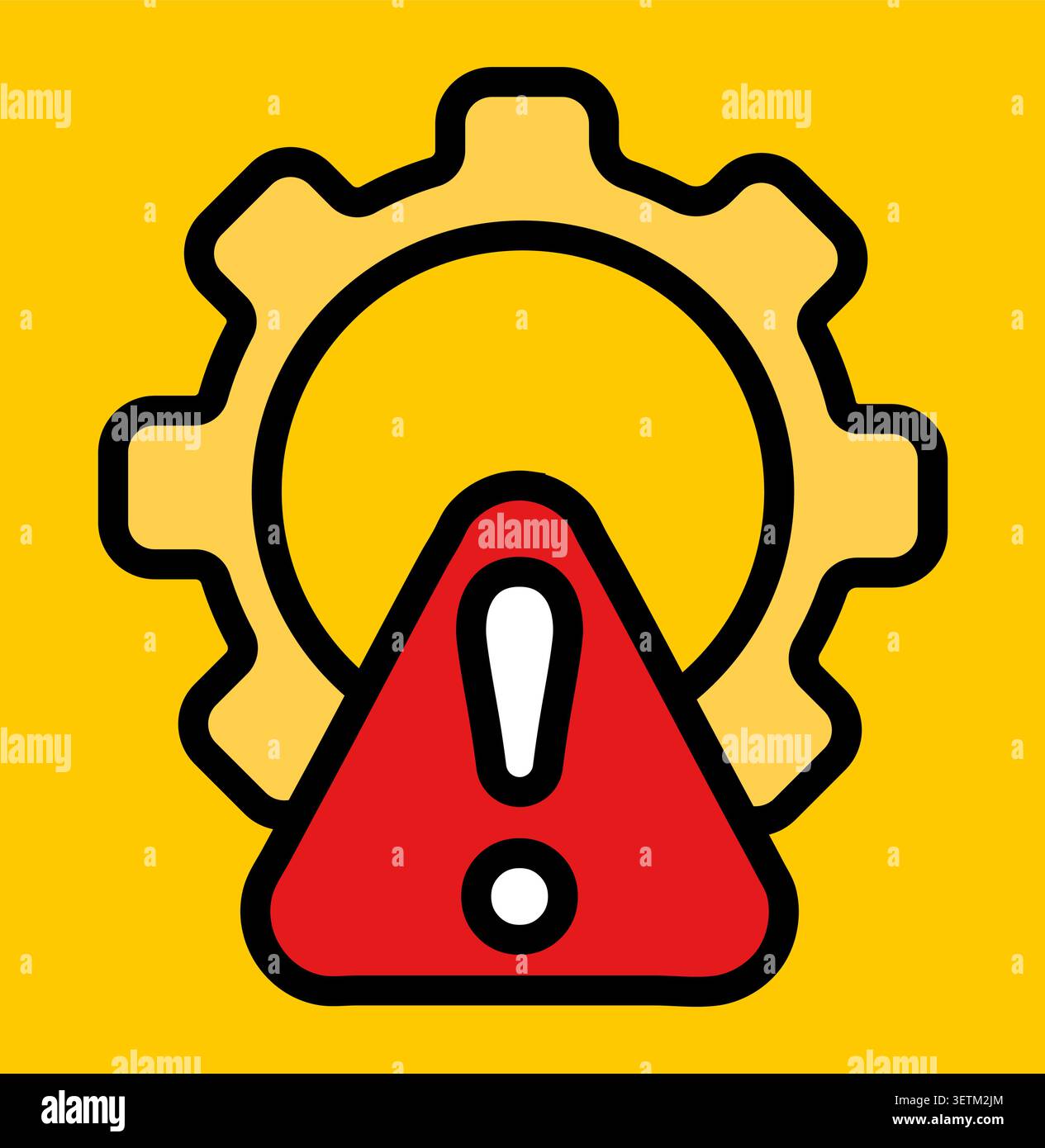 Gear warning icon flat design red triangle on yellow. Stock Vector