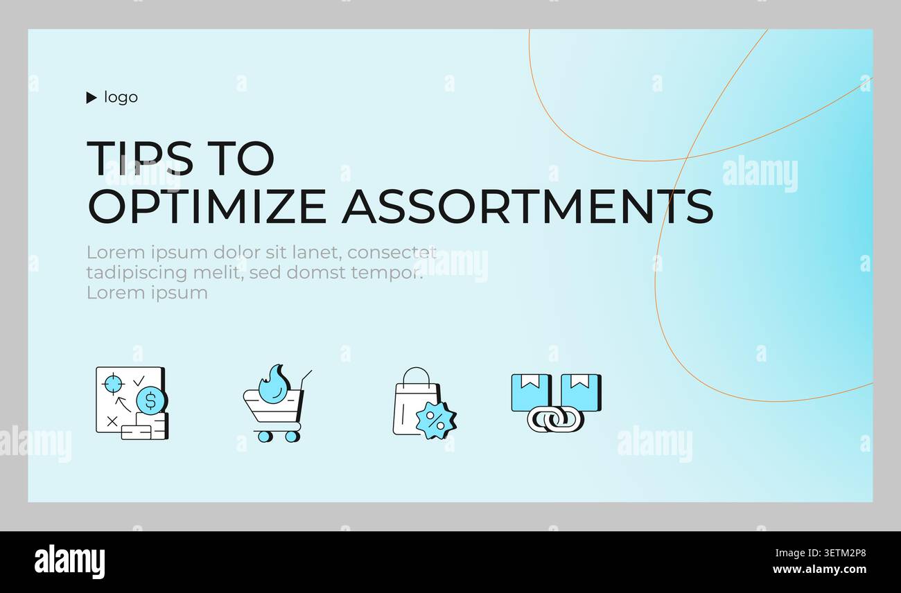 Optimize assortments tips presentation slide template Stock Vector