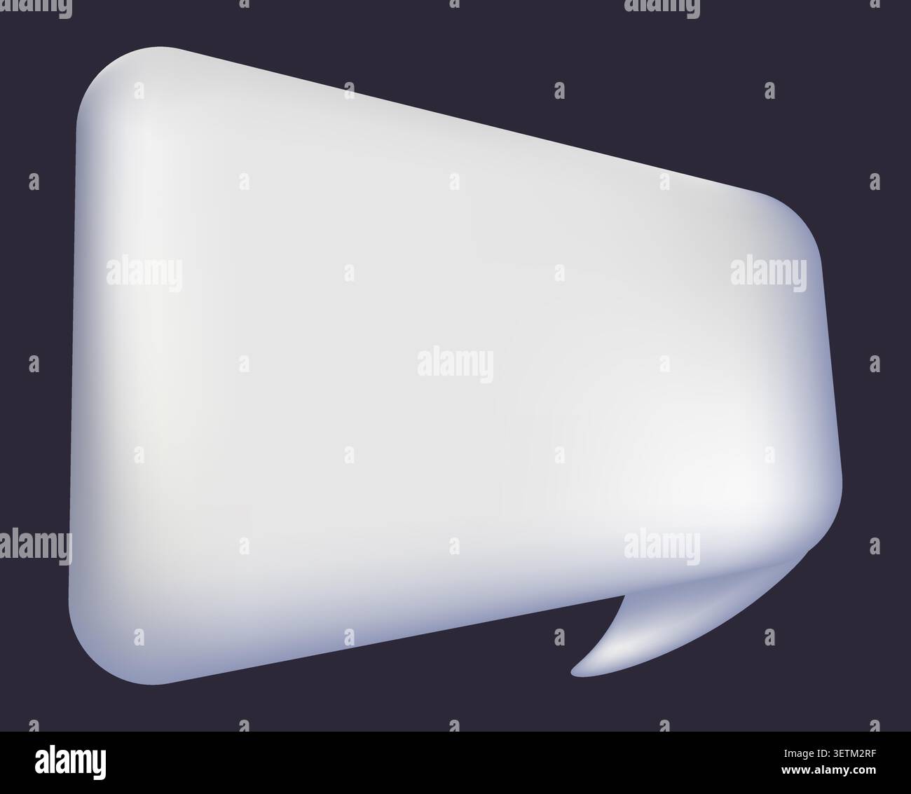 White 3d glossy rounded speech bubble on dark purple background. Stock Vector